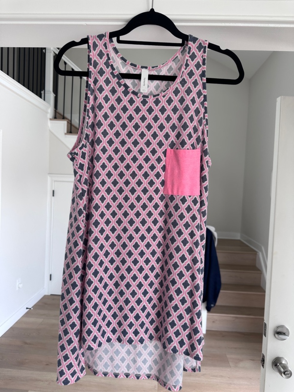 Honeyme Pink and Navy Geometric Pocket Tank Dress